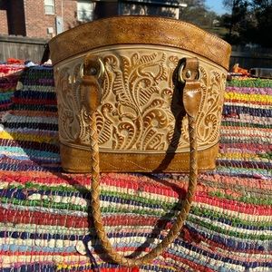 Patricia Nash Tooled Leather Satchel in Tan and Cream